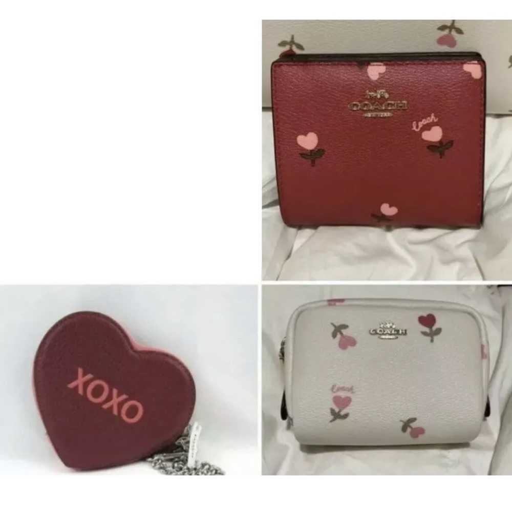Coach Heart Floral Wallet+Cosmetic Case+Coin Pouch